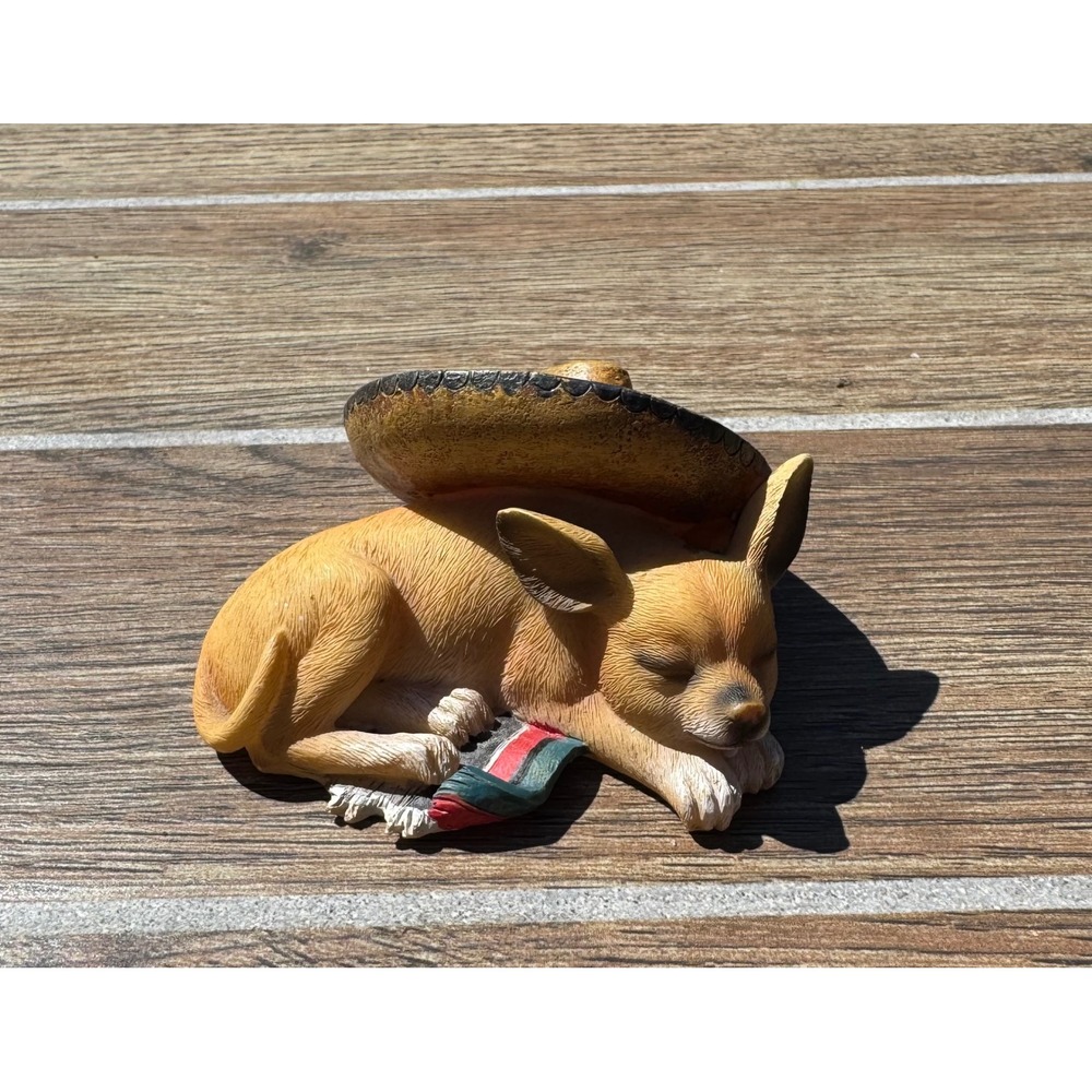 Sleeping Chihuahua Figurine with Sombrero and Serape Blanket Decor 4in